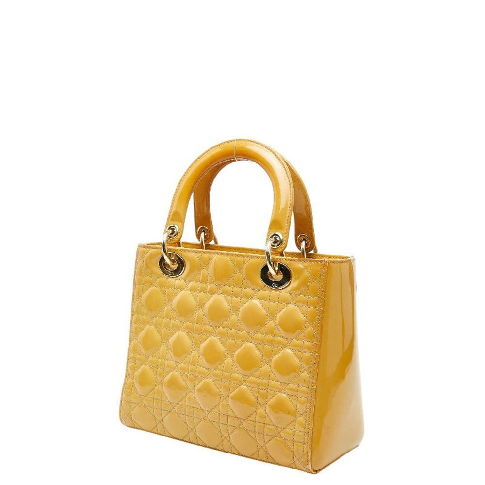 Christian Dior Cannage Lady Handbag Shoulder Bag Yellow Patent Vernis Leather - Picture 2 of 8